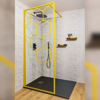 Drench Matte Hexagon yellow grid walk-in shower screen