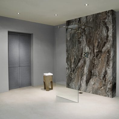 BB Nuance Grey Paladina marble effect wet wall boards in a shower
