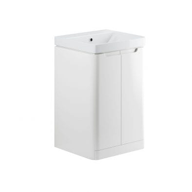 Lambra freestanding bathroom vanity unit and sink 500 wide in white gloss finish DIFTP1788