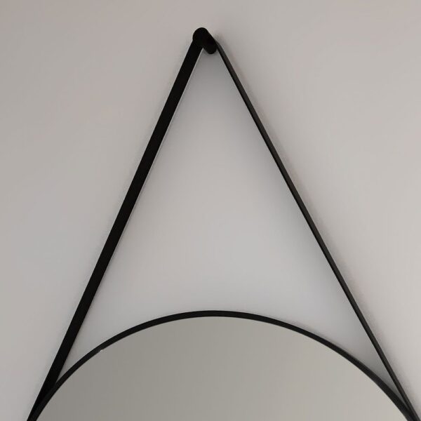 Modena 60cm black round hanging bathroom mirror wall bracket and strap