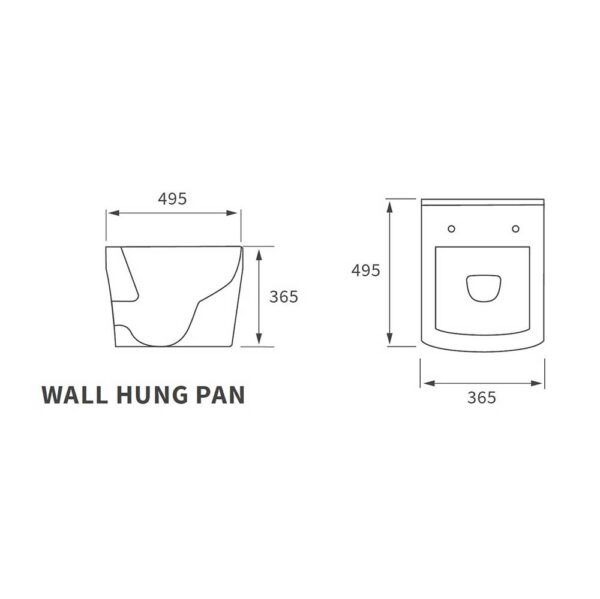 Tilia Rimless Wall Hung WC & Soft Close Seat DIPTP0178 technical diagram