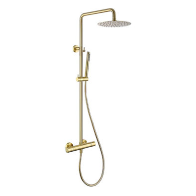 Cool-Touch Thermostatic Shower Mixer Riser & Overhead in Brushed Brass DICM0516