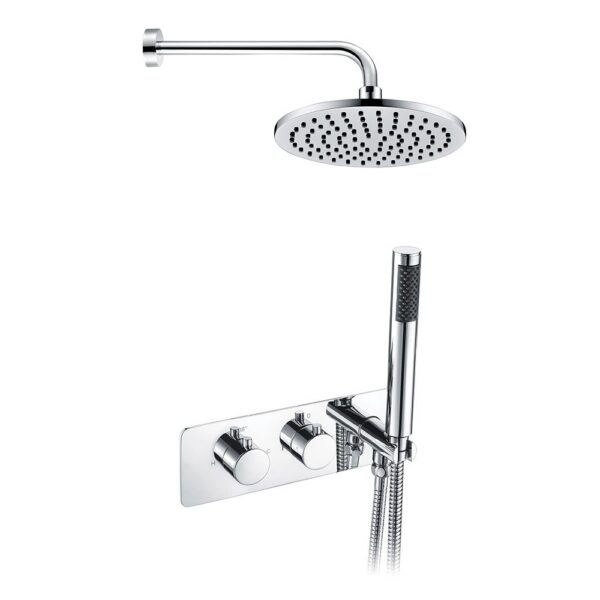 Lexi twin outlet concealed shower valve with handset and 200mm round fixed shower head in chrome dicmp0046