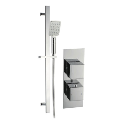 Rhomba square concealed shower valve with riser kit and 3 function hand shower in chrome dicmp0074
