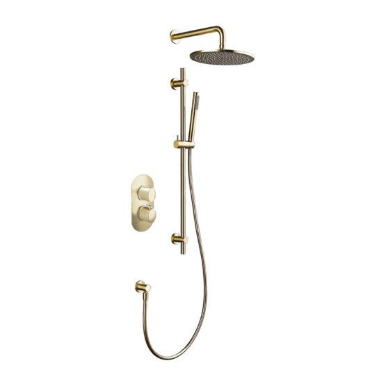 Two Outlet Shower Pack w/Riser & Overhead - Brushed Brass
