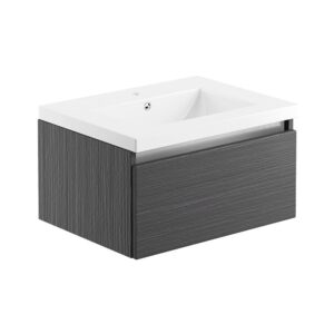 Carino 615mm wall hung single drawer bathroom vanity unit with basin in graphite wood finish