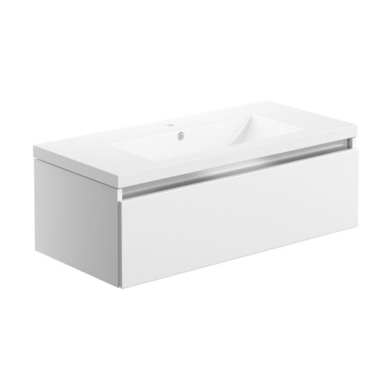 Carino 815mm wall hung single drawer bathroom vanity unit with basin in gloss white finish