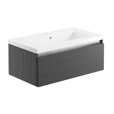 Carino 815mm wall hung single drawer bathroom vanity unit with basin in graphitewood finish