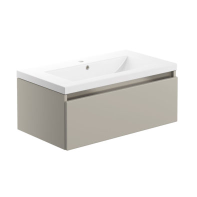Carino 815mm wall hung single drawer bathroom vanity unit with basin in Latte colour