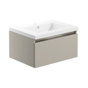 Carino 615mm wall hung single drawer bathroom vanity unit with basin in gloss latte finish