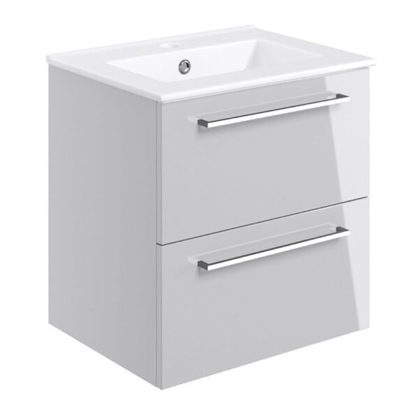 Volta 510mm wall hung 2 drawer bathroom vanity unit with basin in gloss grey