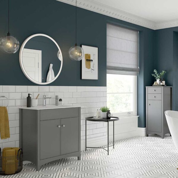 Lucia shaker style twin door floor standing bathroom vanity unit with basin in grey ash