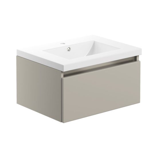 Matteo 615mm wall hung single drawer bathroom vanity unit with basin in gloss latte finish