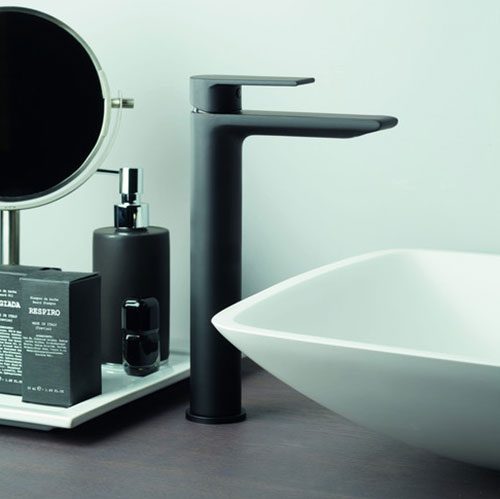 Bathrooms to Love Vema Timea matt black tall single lever basin tap