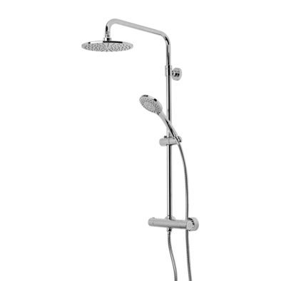 Roper Rhodes Event round duel function thermostatic shower valve with riser kit, hand shower and fixed shower head in chrome