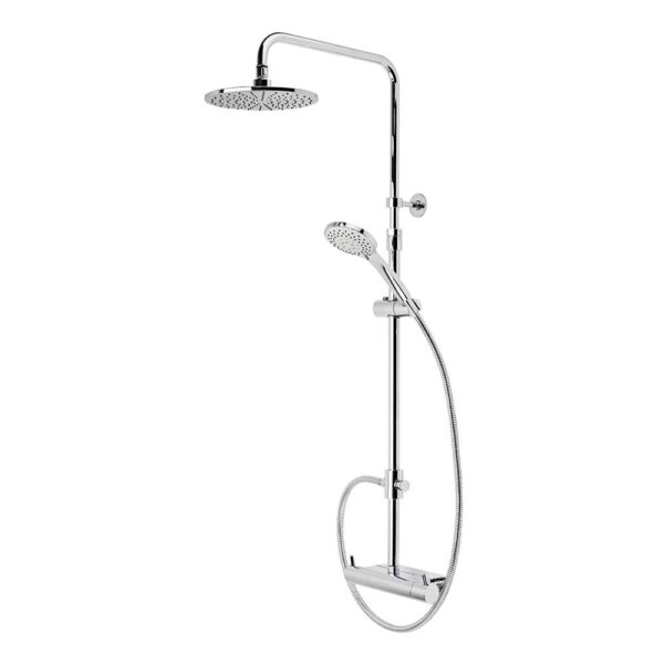 Roper Rhodes exposed thermostatic shower vale kit with 220mm fixed shower head, riser kit, hand shower and handy shelf in chrome